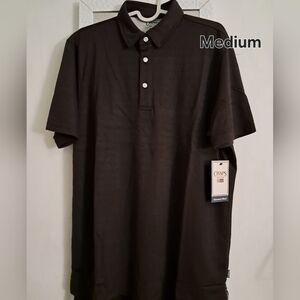 Chaps Men's Black Polo with Subtle Grid Texture